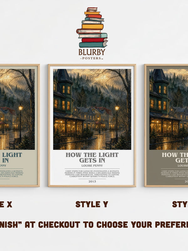 How the Light Gets In bookish print in frame leaning in hallway – mystery wall art
