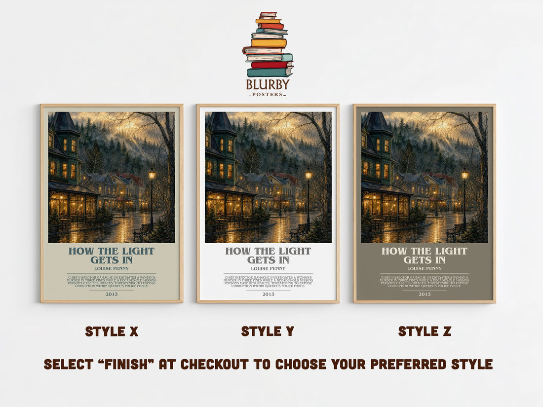 How the Light Gets In bookish print in frame leaning in hallway – mystery wall art (mockup)
