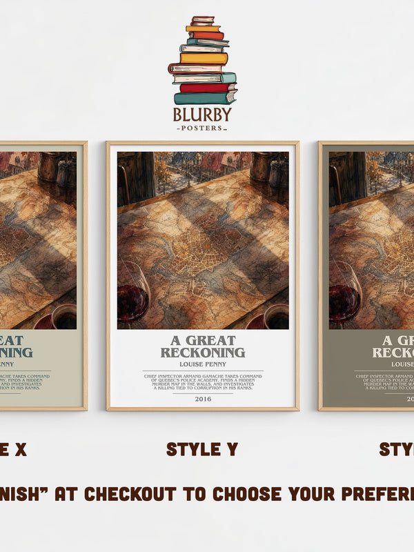 A Great Reckoning bookish print in frame leaning in hallway – mystery wall art