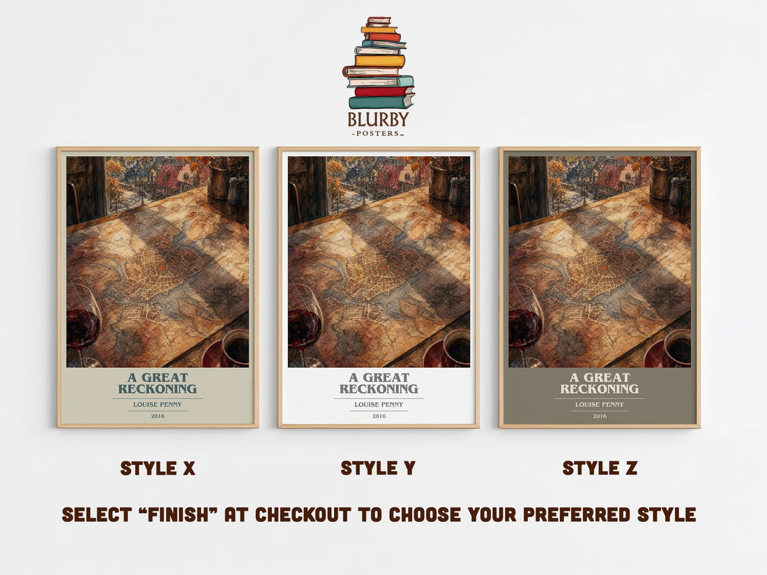 A Great Reckoning book cover print in frame leaning in hallway – mystery wall art (mockup)