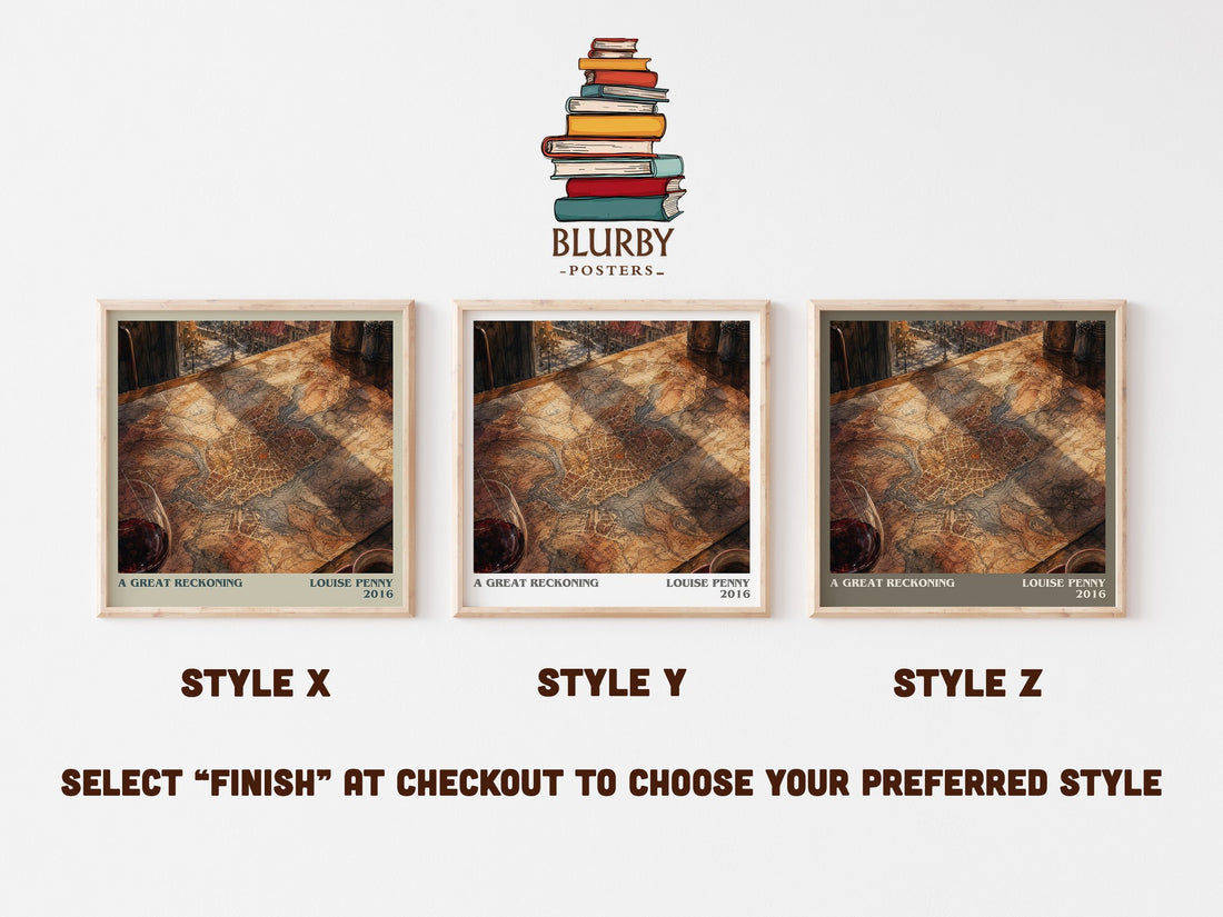 A Great Reckoning literary print in frame leaning in hallway – mystery wall art (mockup)