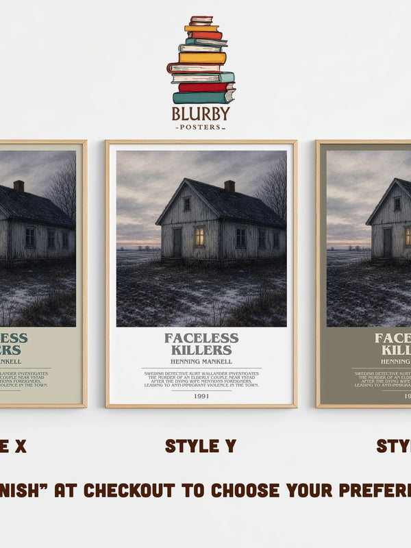 Faceless Killers bookish print in frame leaning in hallway – crime wall art