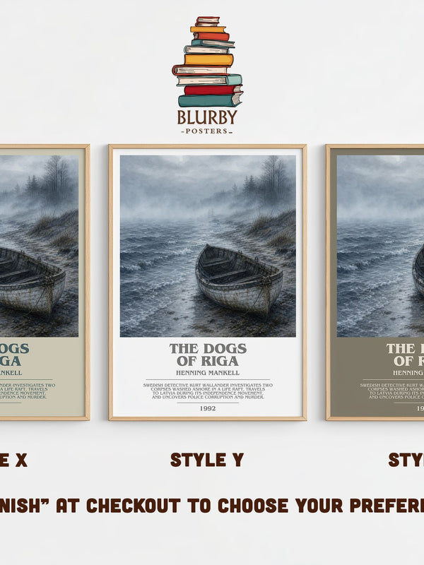 The Dogs of Riga bookish print in frame leaning in hallway – crime wall art