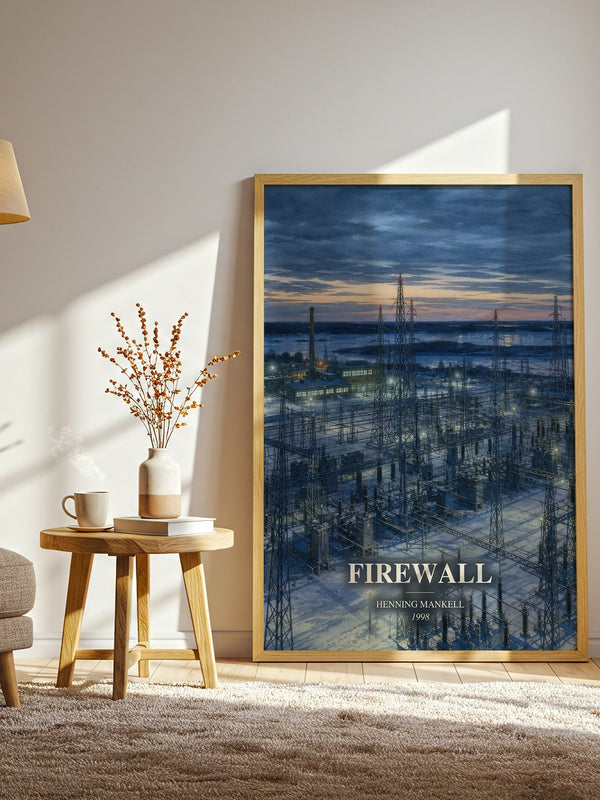 Firewall watercolour print in frame leaning in hallway – crime wall art