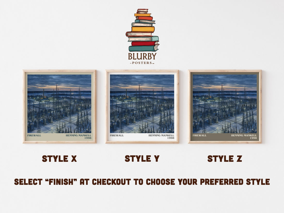 Firewall literary print in frame leaning in hallway – crime wall art (mockup)