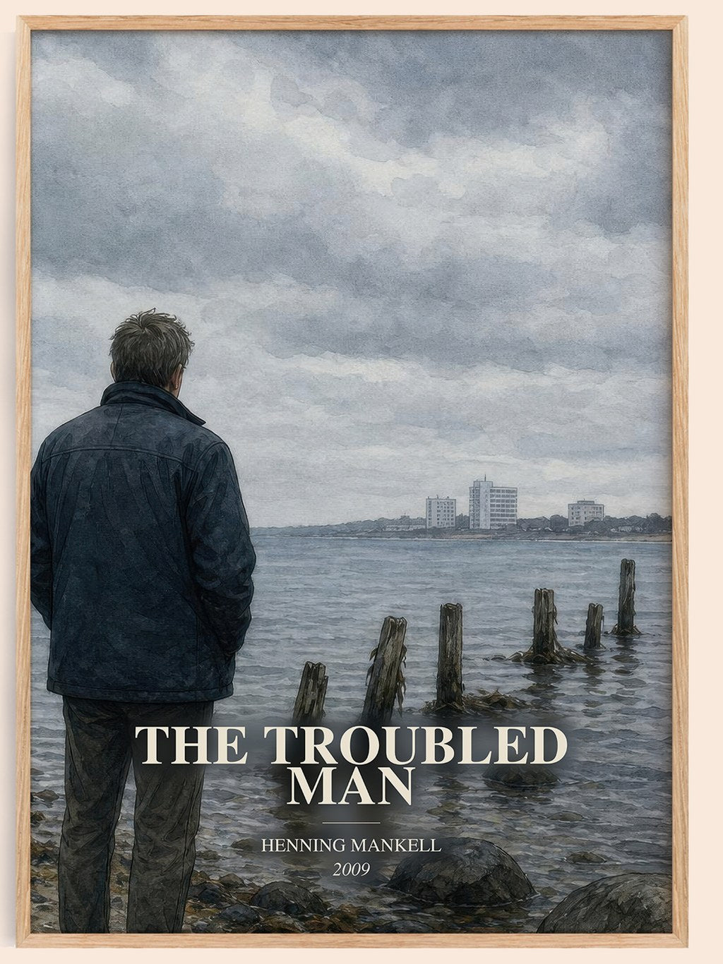 The Troubled Man watercolour book poster by Henning Mankell – framed literary art print