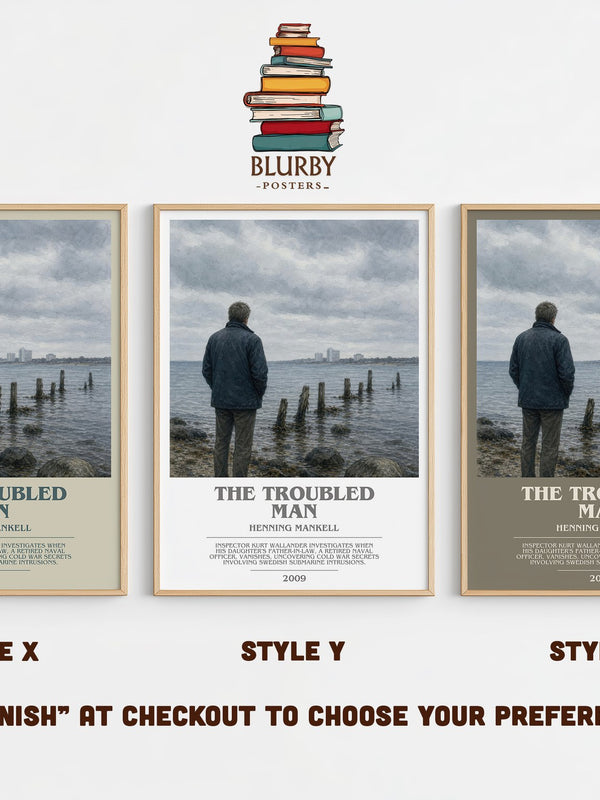 The Troubled Man bookish print in frame leaning in hallway – crime wall art