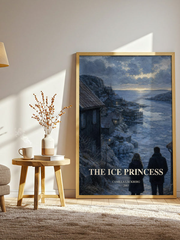 The Ice Princess watercolour print in frame leaning in hallway – crime wall art