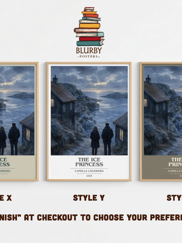 The Ice Princess book cover print in frame leaning in hallway – crime wall art
