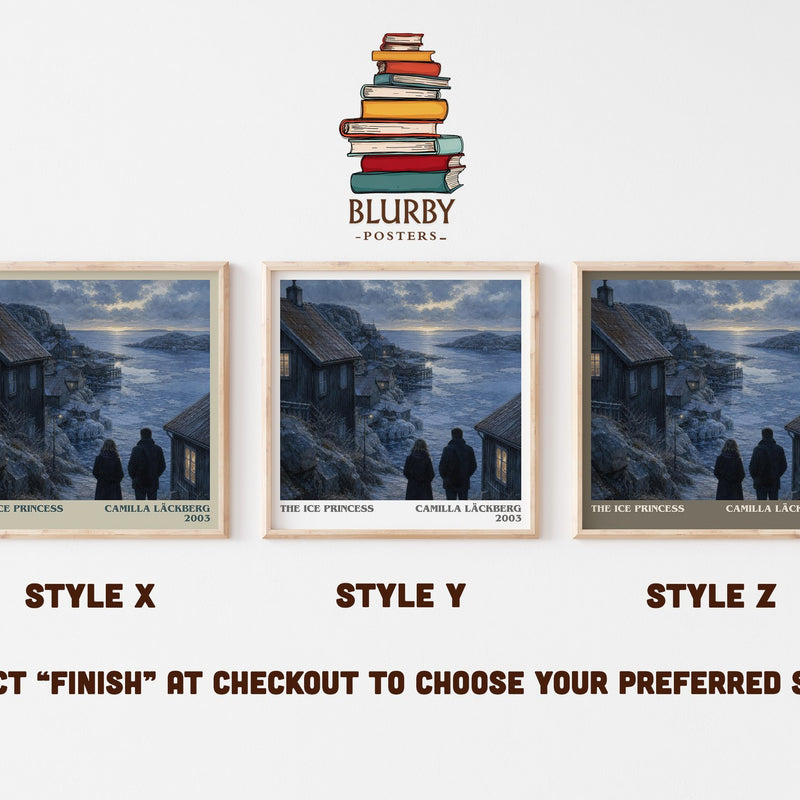 The Ice Princess literary print in frame leaning in hallway – crime wall art