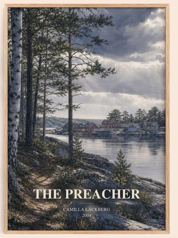 The Preacher watercolour book poster by Camilla Läckberg – framed literary art print