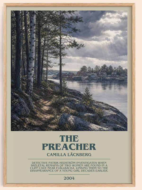 The Preacher bookish book poster by Camilla Läckberg – framed literary art print