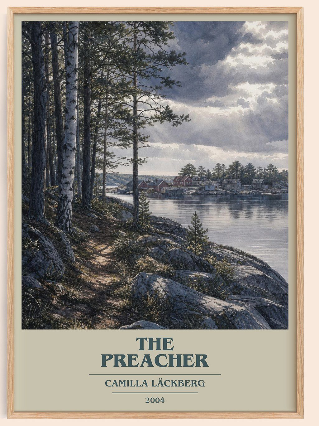 The Preacher book cover book poster by Camilla Läckberg – framed literary art print
