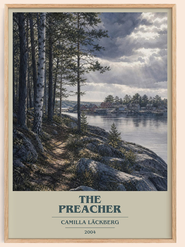 The Preacher book cover book poster by Camilla Läckberg – framed literary art print