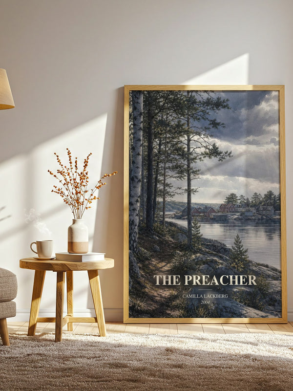 The Preacher watercolour print in frame leaning in hallway – crime wall art