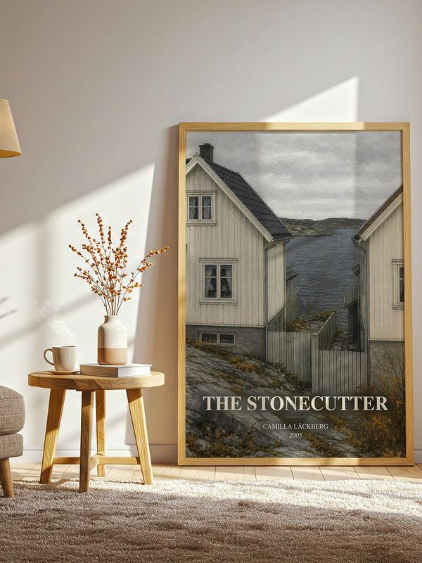The Stonecutter watercolour print in frame leaning in hallway – crime wall art