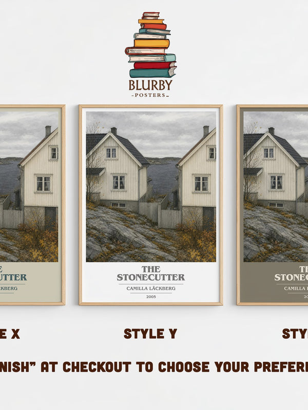 The Stonecutter book cover print in frame leaning in hallway – crime wall art