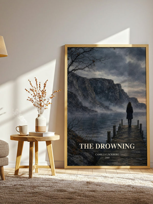 The Drowning watercolour print in frame leaning in hallway – crime wall art