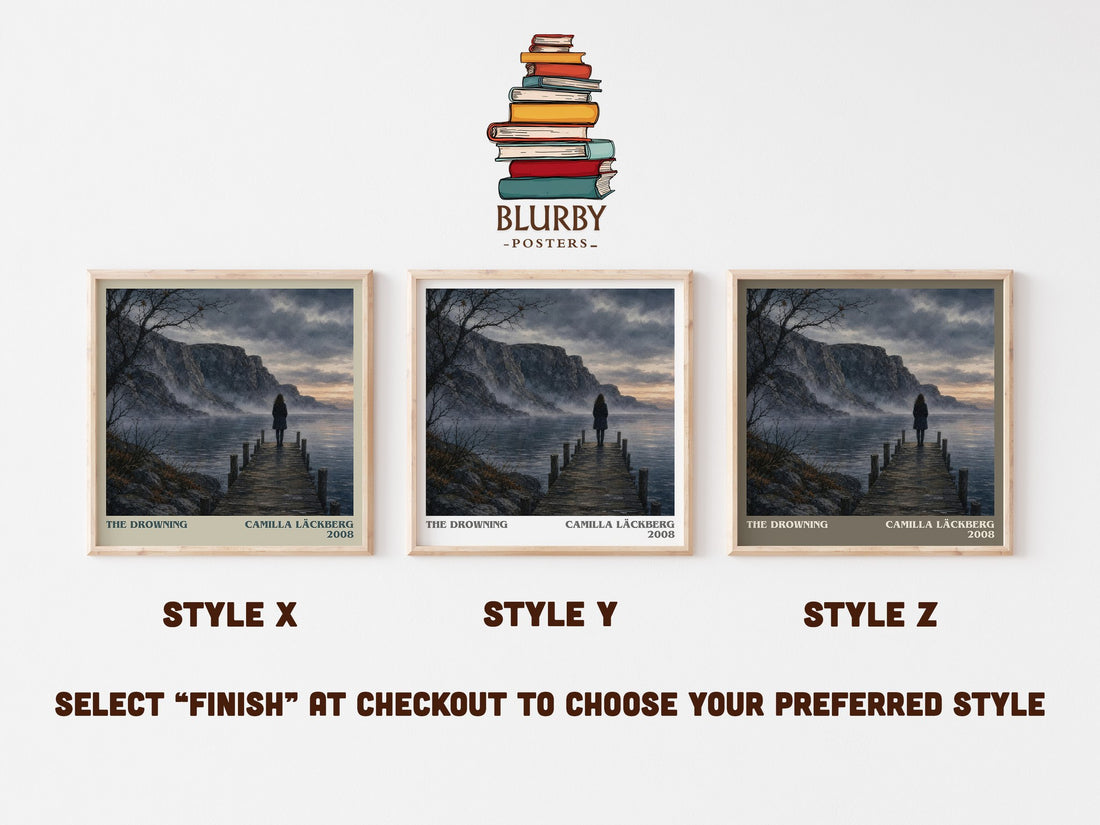 The Drowning literary print in frame leaning in hallway – crime wall art (mockup)