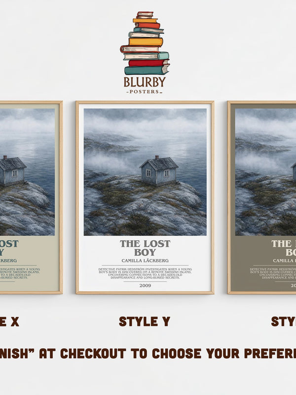 The Lost Boy bookish print in frame leaning in hallway – crime wall art