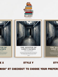 The Keeper of Lost Causes bookish print in frame leaning in hallway – crime wall art