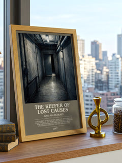 The Keeper of Lost Causes bookish print framed by window – literary home decor