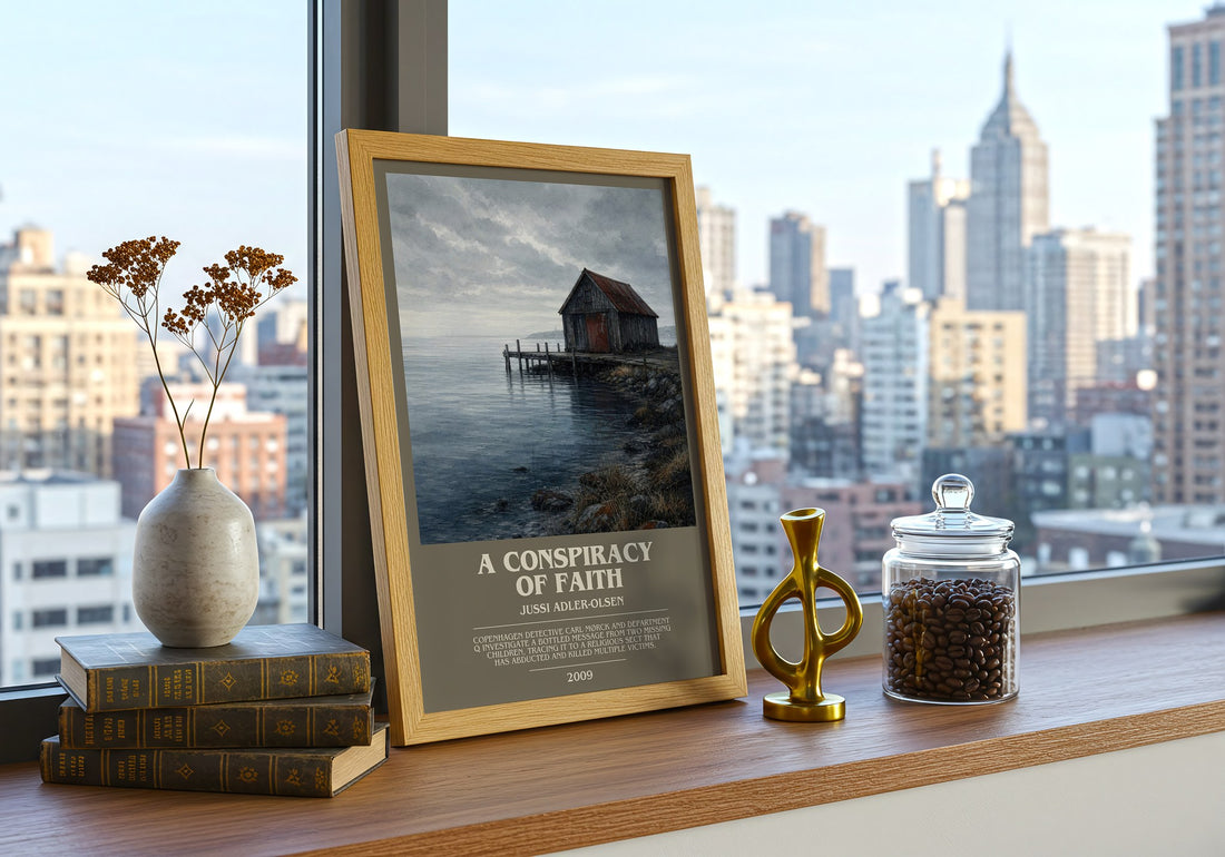 A Conspiracy of Faith bookish print framed by window – literary home decor