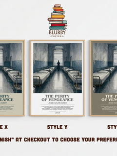 The Purity of Vengeance bookish print in frame leaning in hallway – crime wall art