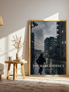The Marco Effect watercolour print in frame leaning in hallway – crime wall art
