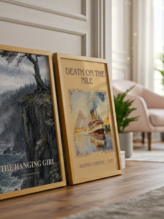 The Hanging Girl watercolour print framed by window – literary home decor