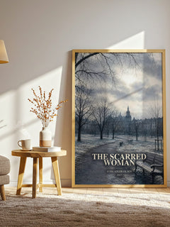 The Scarred Woman watercolour print in frame leaning in hallway – crime wall art