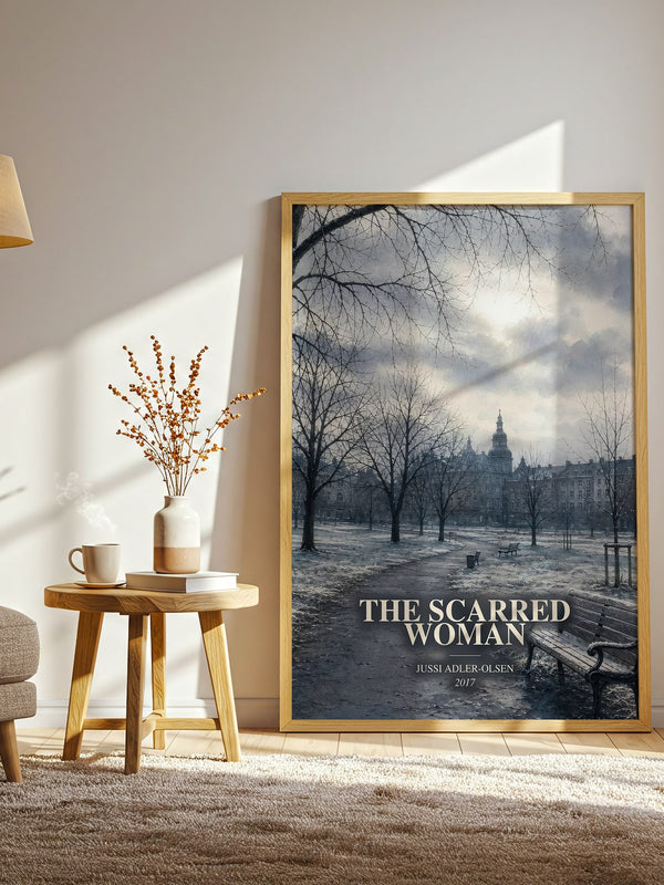 The Scarred Woman watercolour print in frame leaning in hallway – crime wall art