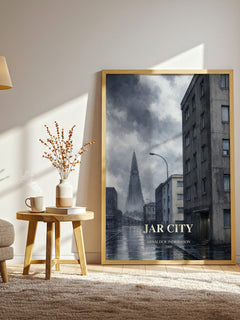Jar City watercolour print in frame leaning in hallway – crime wall art