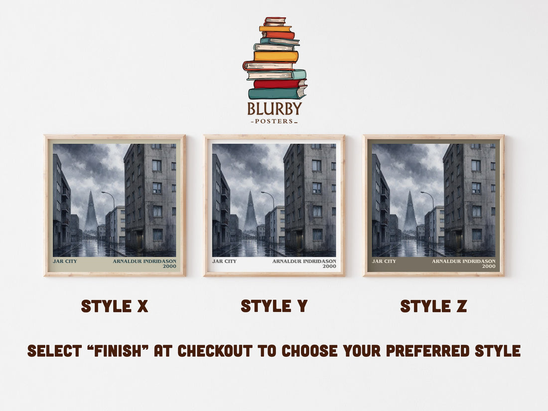 Jar City literary print in frame leaning in hallway – crime wall art (mockup)