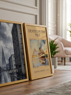 Jar City watercolour print framed by window – literary home decor