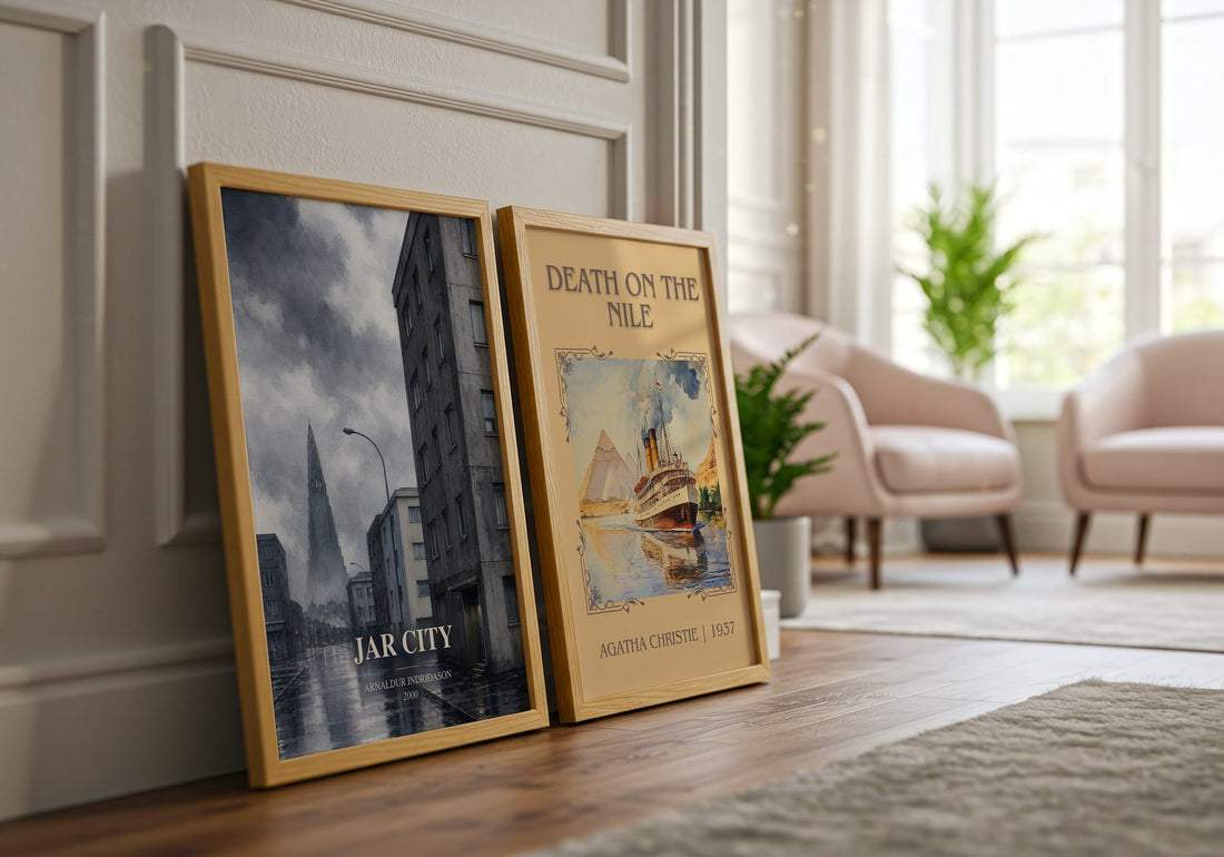 Jar City watercolour print framed by window – literary home decor