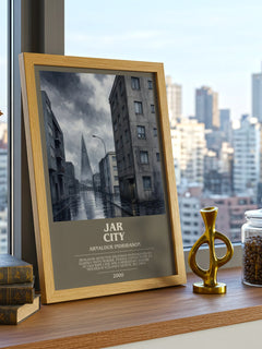 Jar City bookish print framed by window – literary home decor