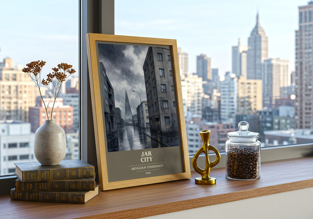Jar City book cover print framed by window – literary home decor