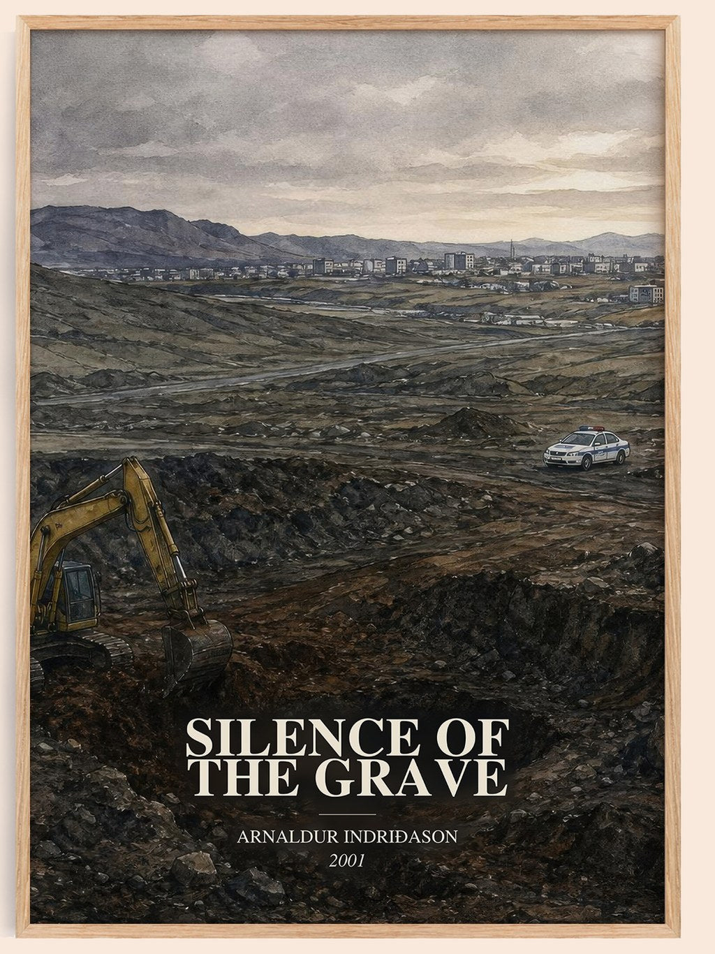 Silence of the Grave watercolour book poster by Arnaldur Indriðason – framed literary art print