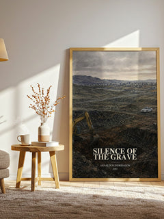 Silence of the Grave watercolour print in frame leaning in hallway – crime wall art