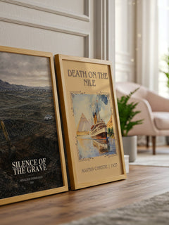 Silence of the Grave watercolour print framed by window – literary home decor