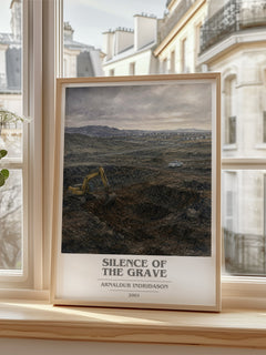 Silence of the Grave Book Cover Poster by Arnaldur Indriðason – framed print by a bright window