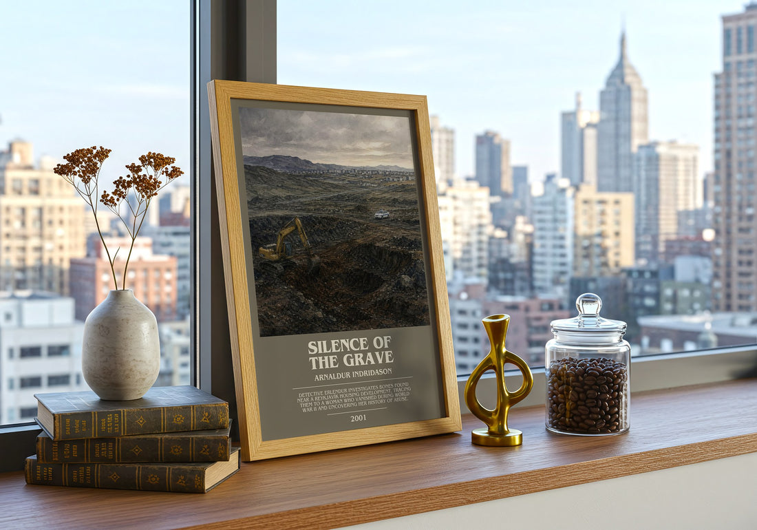 Silence of the Grave bookish print framed by window – literary home decor