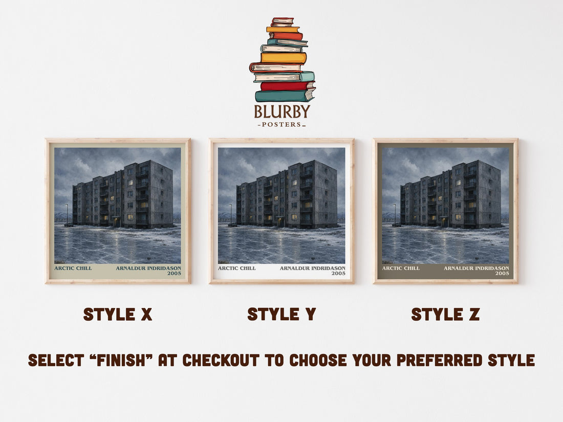 Arctic Chill literary print in frame leaning in hallway – crime wall art (mockup)