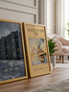 Arctic Chill watercolour print framed by window – literary home decor