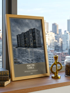 Arctic Chill book cover print framed by window – literary home decor