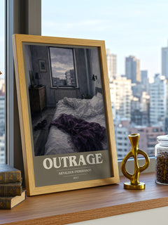 Outrage book cover print framed by window – literary home decor