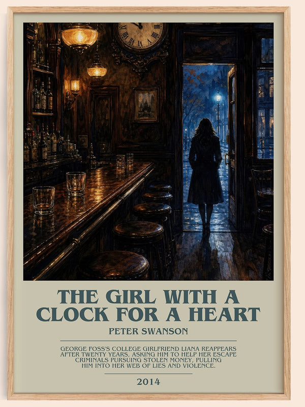 The Girl with a Clock for a Heart bookish book poster by Peter Swanson – framed literary art print