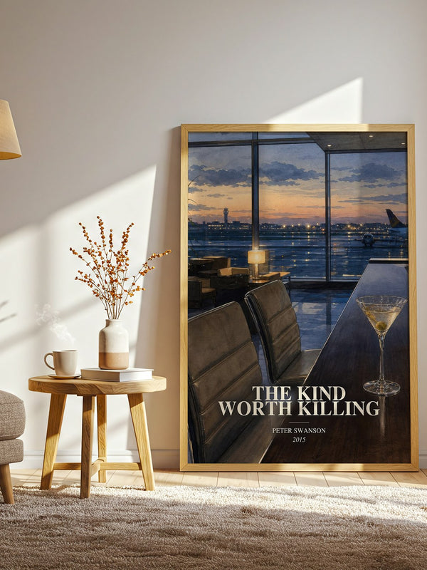 The Kind Worth Killing watercolour print in frame leaning in hallway – thriller wall art