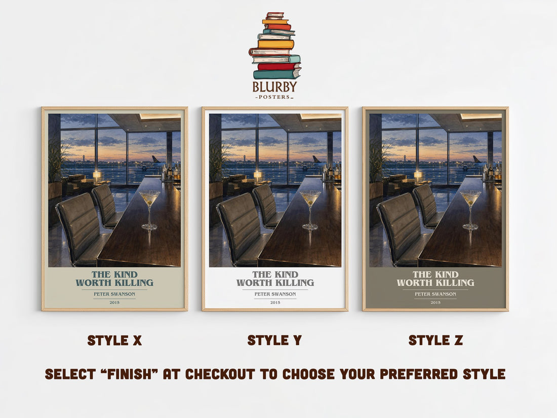 The Kind Worth Killing book cover print in frame leaning in hallway – thriller wall art (mockup)